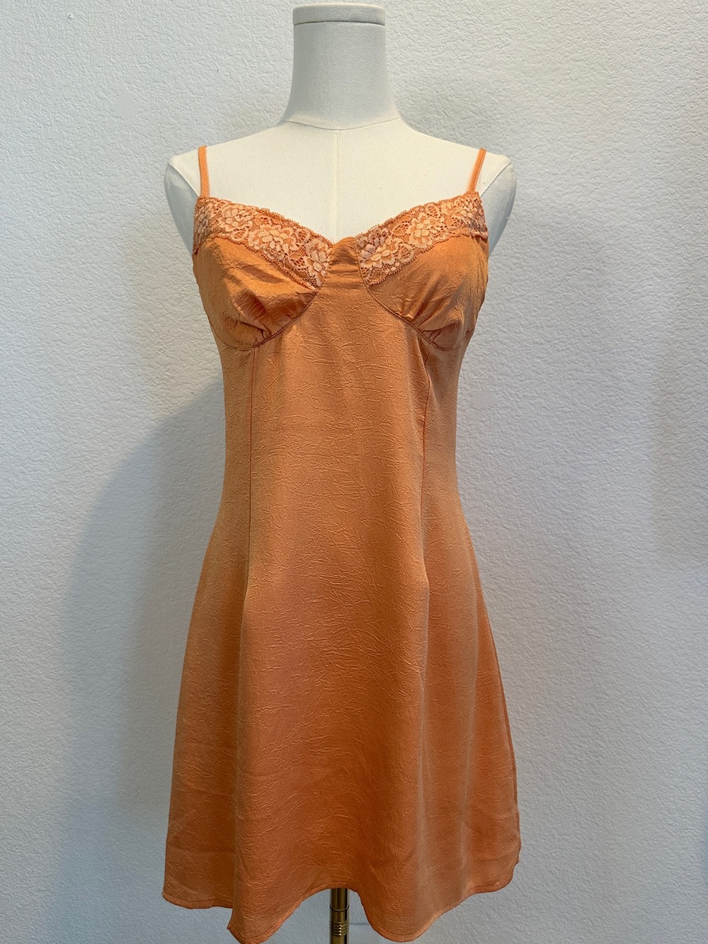 BB Dakota Steve Madden Satin Lace Trim Slip Dress Peach Apricot Size Large